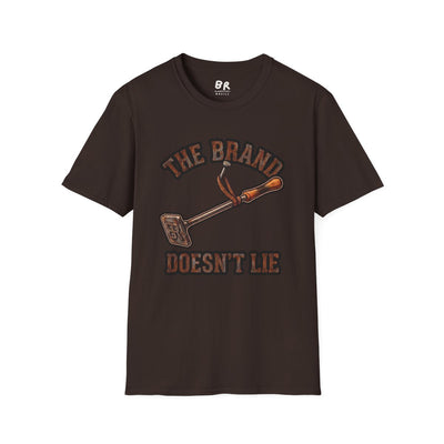 Front view of the brown Ranch Shirt - The Brand Doesn't Lie, laid flat against a white background