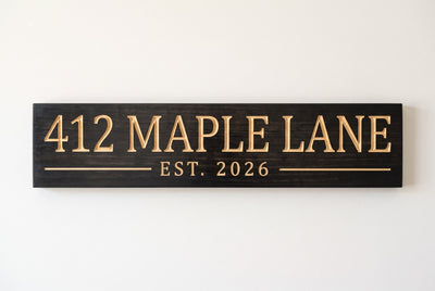 Personalized house address sign carved wood sign, straight on
