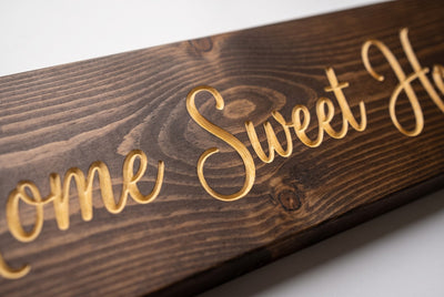 Home Sweet Home carved lettering close-up