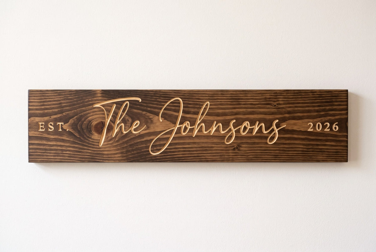 Personalized family name sign carved wood sign, straight on