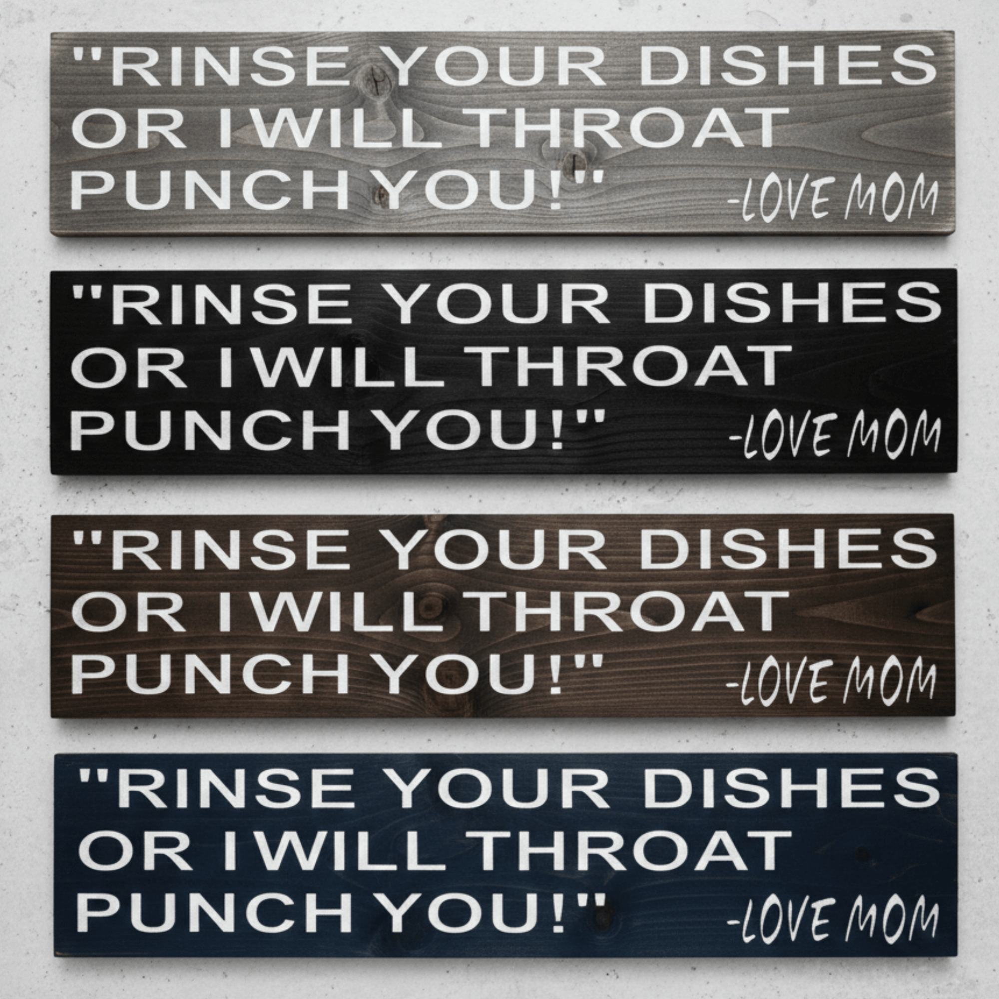 size-guide-rinse-dishes-throat-punch-wood-sign - rinse your dishes or i wood sign by Bluegrass Gifts, handmade in Kentucky