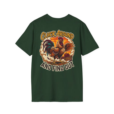 Rooster Shirt — "Cluck Around and Find Out" Graphic Tee in Forest Green