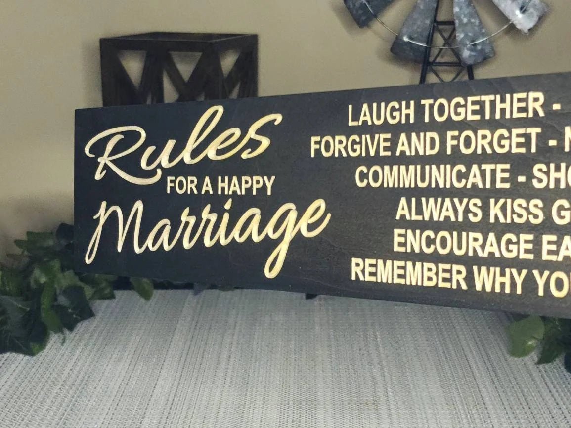 rules for a happy marriage wood sign - anniversary gift for couple - CNC-carved by Bluegrass Gifts
