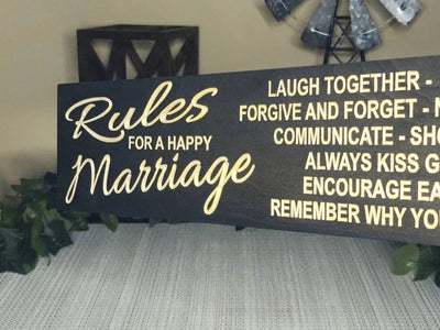 rules for a happy marriage wood sign - anniversary gift for couple - CNC-carved by Bluegrass Gifts