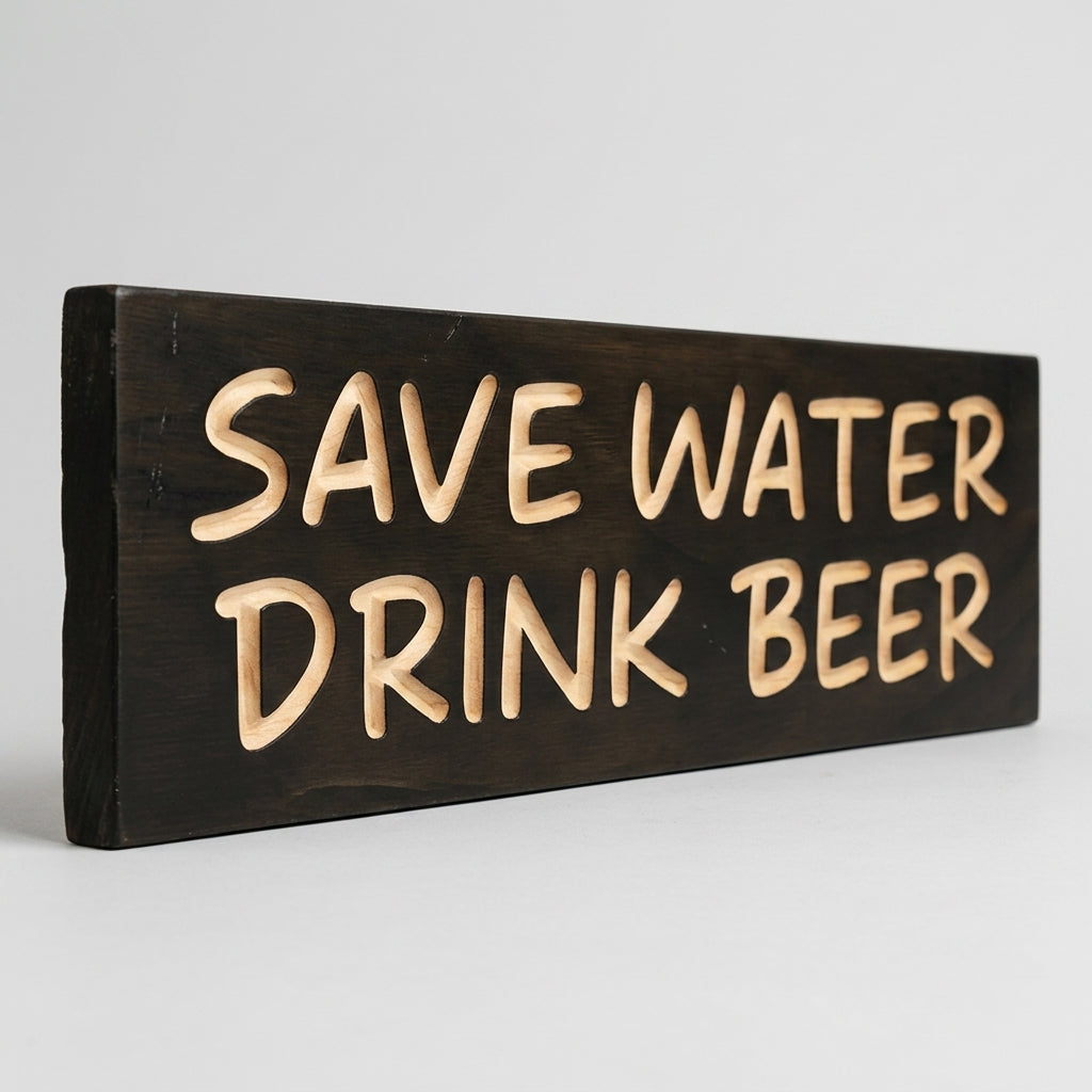 Save Water Drink Beer Sign — Carved Wood Bar Humor