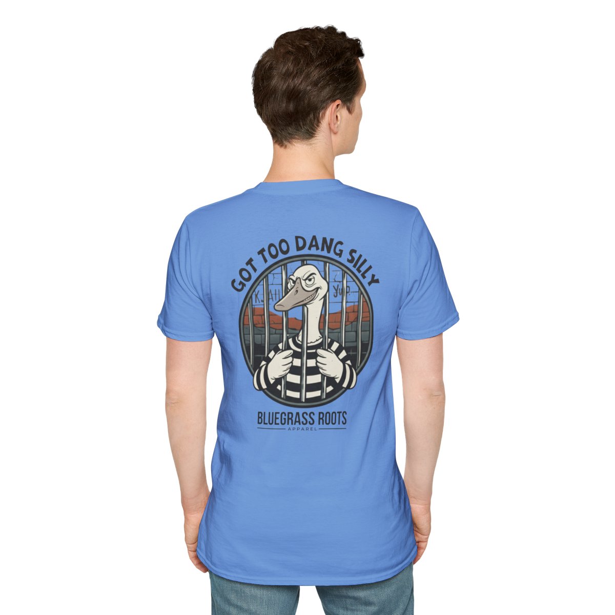 Silly Goose Shirt — "Got Too Dang Silly" Graphic Tee in Carolina Blue