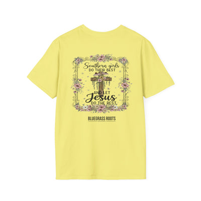 Southern Girls & Jesus Floral Cross Tee - graphic tee available colors lineup by Bluegrass Gifts