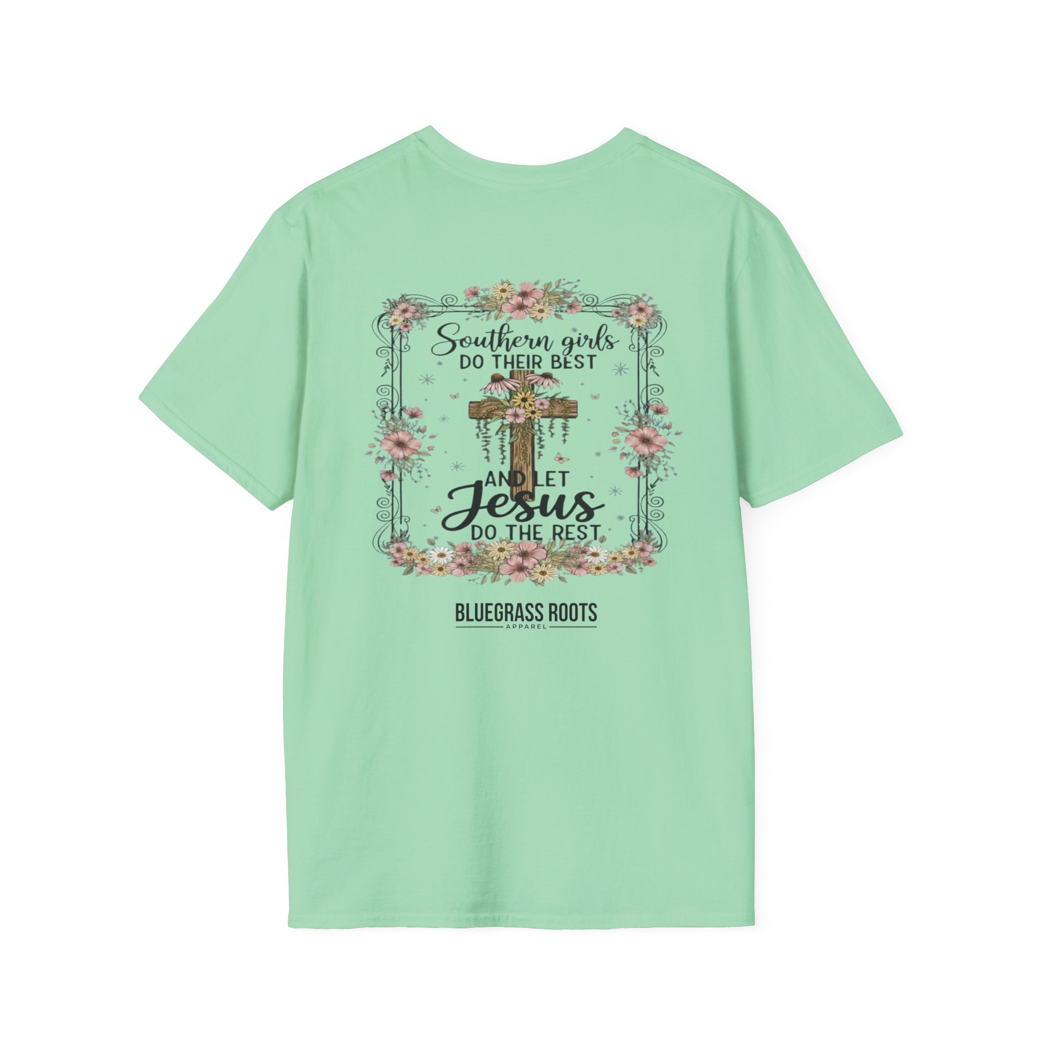 Southern Girls & Jesus Floral Cross Tee - graphic tee sport color option by Bluegrass Gifts
