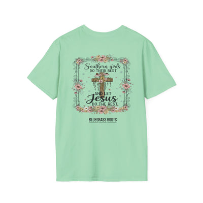 Southern Girls & Jesus Floral Cross Tee - graphic tee sport color option by Bluegrass Gifts