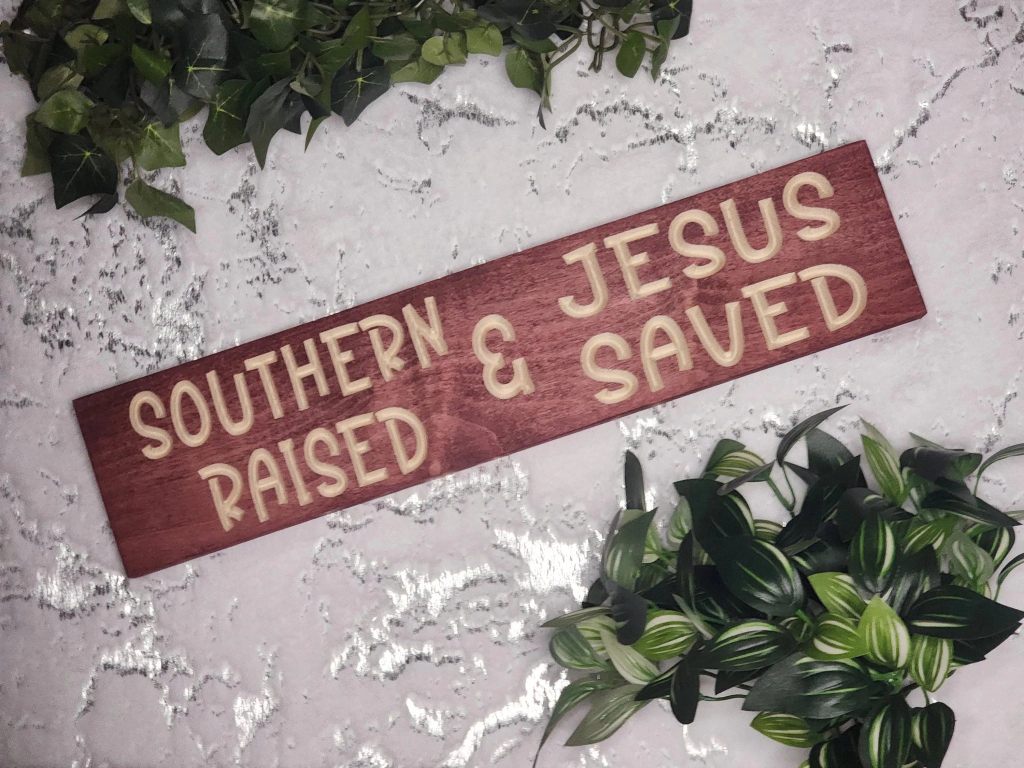 southern raised jesus saved wood sign - christian wall art - CNC-carved by Bluegrass Gifts