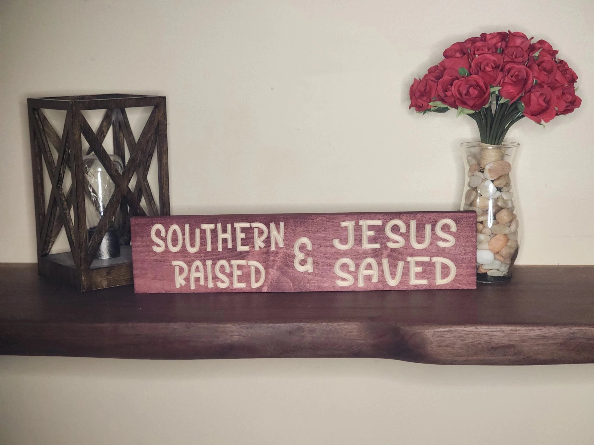 southern raised jesus saved wood sign - christian wall art - CNC-carved by Bluegrass Gifts