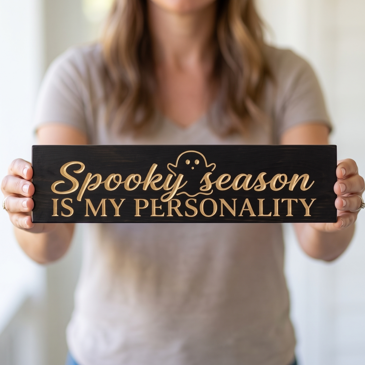Spooky Season Sign — Spooky Season Is My Personality — shown to scale, held — Bluegrass Gifts