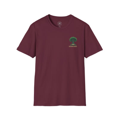Stronger Than An Oak Rooted in the Word T-Shirt - graphic tee print closeup detail DTG printing by Bluegrass Gifts