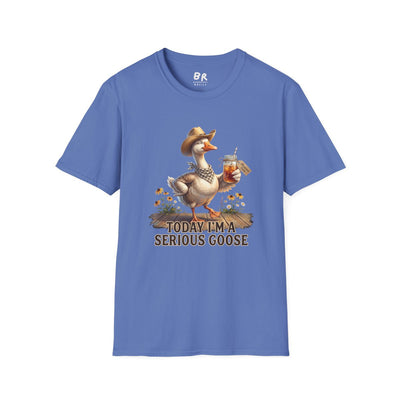 A blue Sweet Tea Shirt - Today I'm a Serious Goose, presented flat on a white background, showing the full front design
