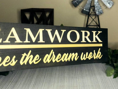 teamwork makes the dream work wood sign - inspirational office sign - CNC-carved by Bluegrass Gifts