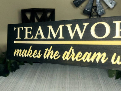 teamwork makes the dream work wood sign - inspirational office sign - CNC-carved by Bluegrass Gifts