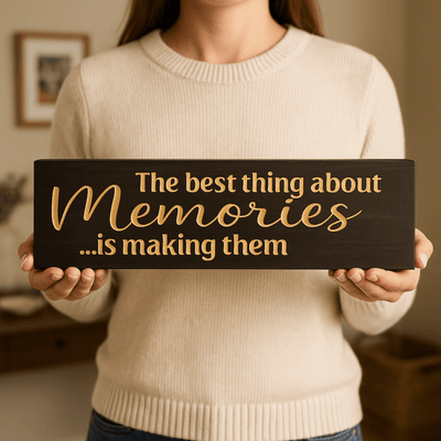 gallery-wall-memories-wood-sign-lifestyle - the best thing about memoriesis woo by Bluegrass Gifts