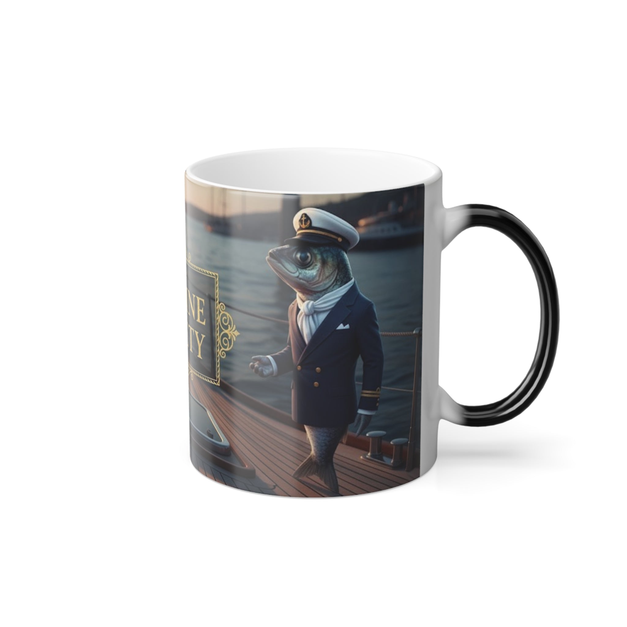 The Sardine Society Magic Mug - color changing magic mug front view before heat reveal by Bluegrass Gifts