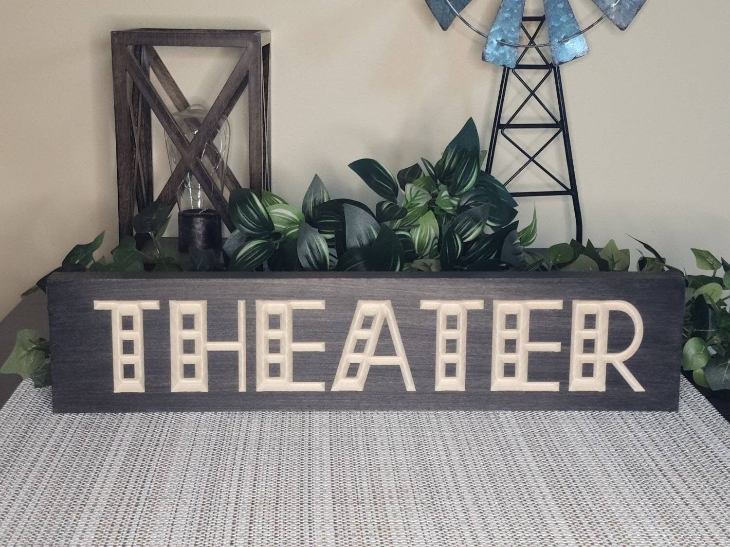 theater wood sign - man cave sign - CNC-carved by Bluegrass Gifts