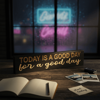 today-is-a-good-day-wood-sign-hanging-in-kitchen - today is a good day wood sign by Bluegrass Gifts, handmade in Kentucky