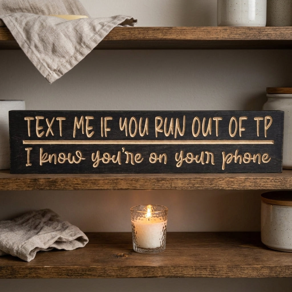 TP Sign — Text Me If You Run Out | Funny Carved Bathroom