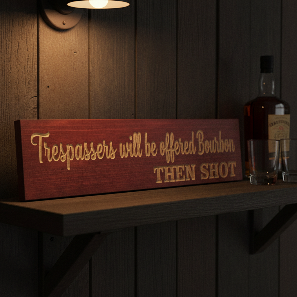 Funny No Trespassing Sign — Trespassers Offered Bourbon — product details — Bluegrass Gifts