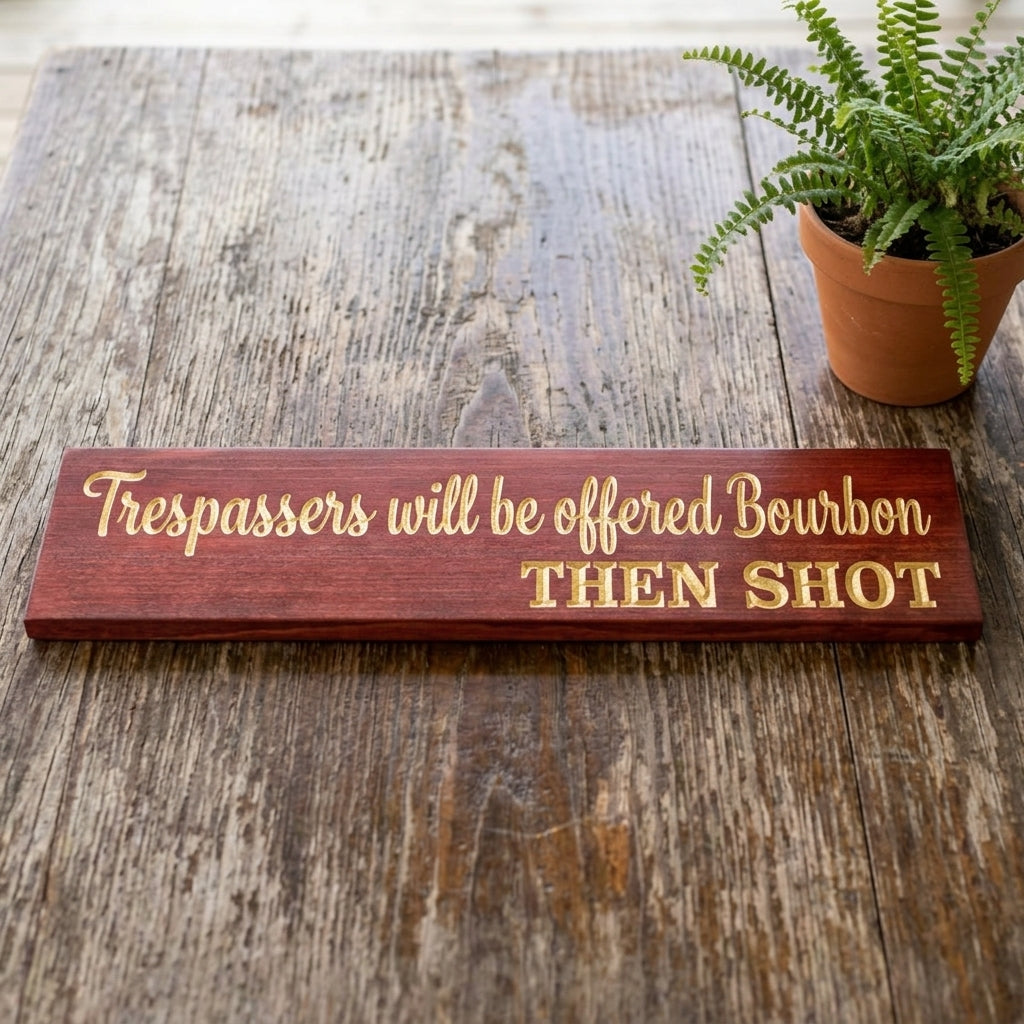 Funny No Trespassing Sign — Trespassers Offered Bourbon