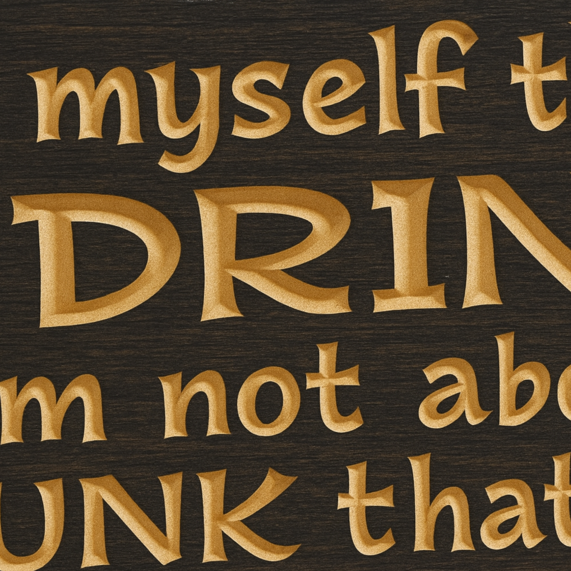 Close-up of V-carved letters and wood grain on the carved wood bar sign.