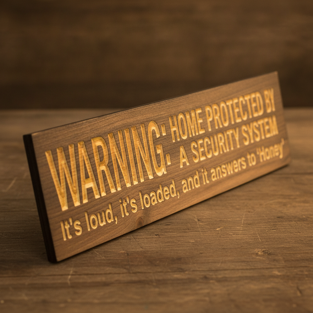 Funny Security Sign — It's Loud, It's Loaded, Answers To Honey — carved wood sign — Bluegrass Gifts