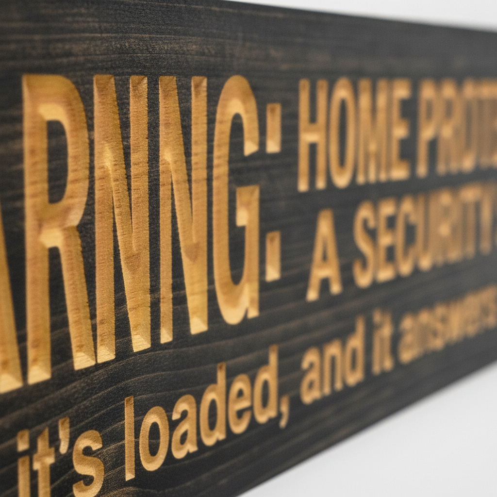 Funny Security Sign — It's Loud, It's Loaded, Answers To Honey — carved lettering detail — Bluegrass Gifts