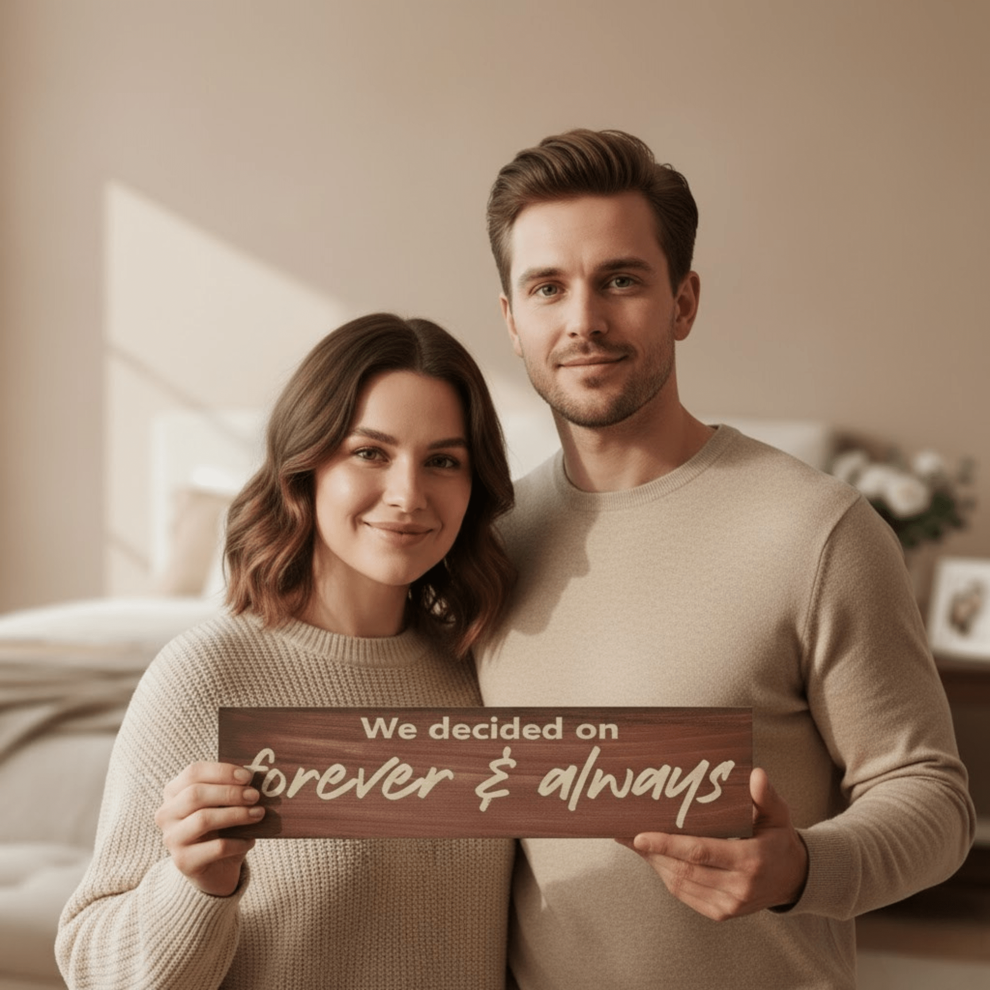 couple-holding-forever-and-always-wood-sign - we decided on forever always wood sign by Bluegrass Gifts, handmade in Kentucky