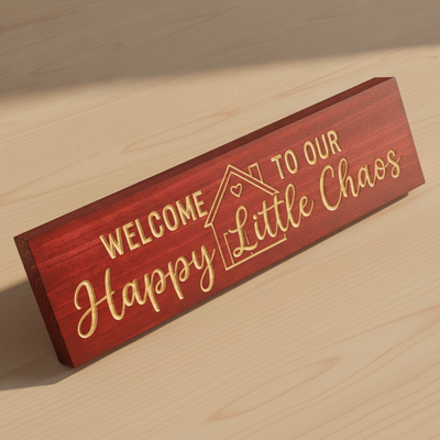 Welcome Door Sign — Welcome To Our Happy Little Chaos — carved wood sign — Bluegrass Gifts