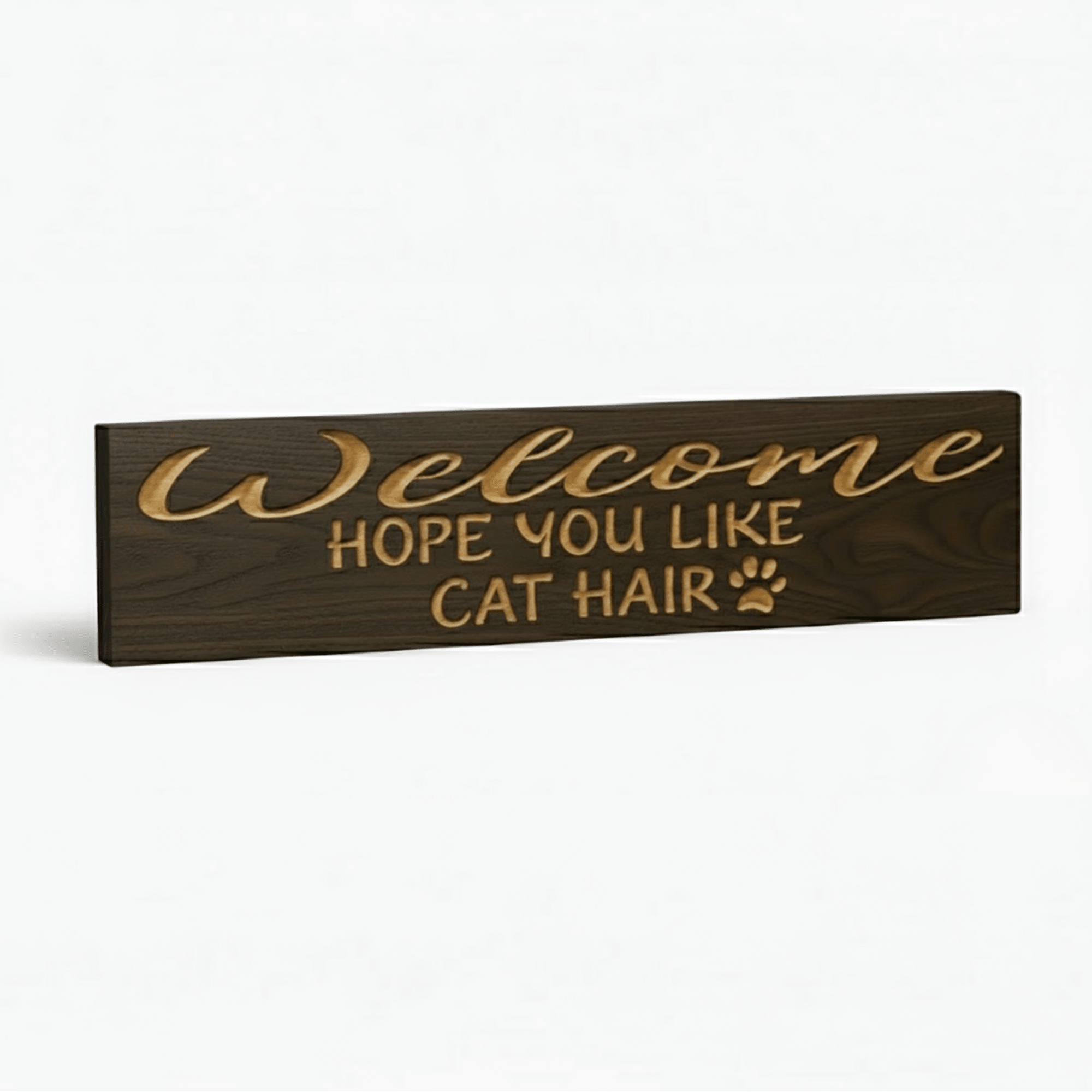 cnc-carved-wood-sign-paw-print-detail - welcome hope you like cat wood sign by Bluegrass Gifts, handmade in Kentucky