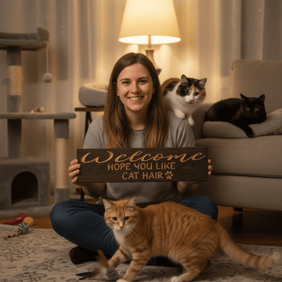 custom-carved-wood-sign-finish-options - welcome hope you like cat wood sign by Bluegrass Gifts, handmade in Kentucky