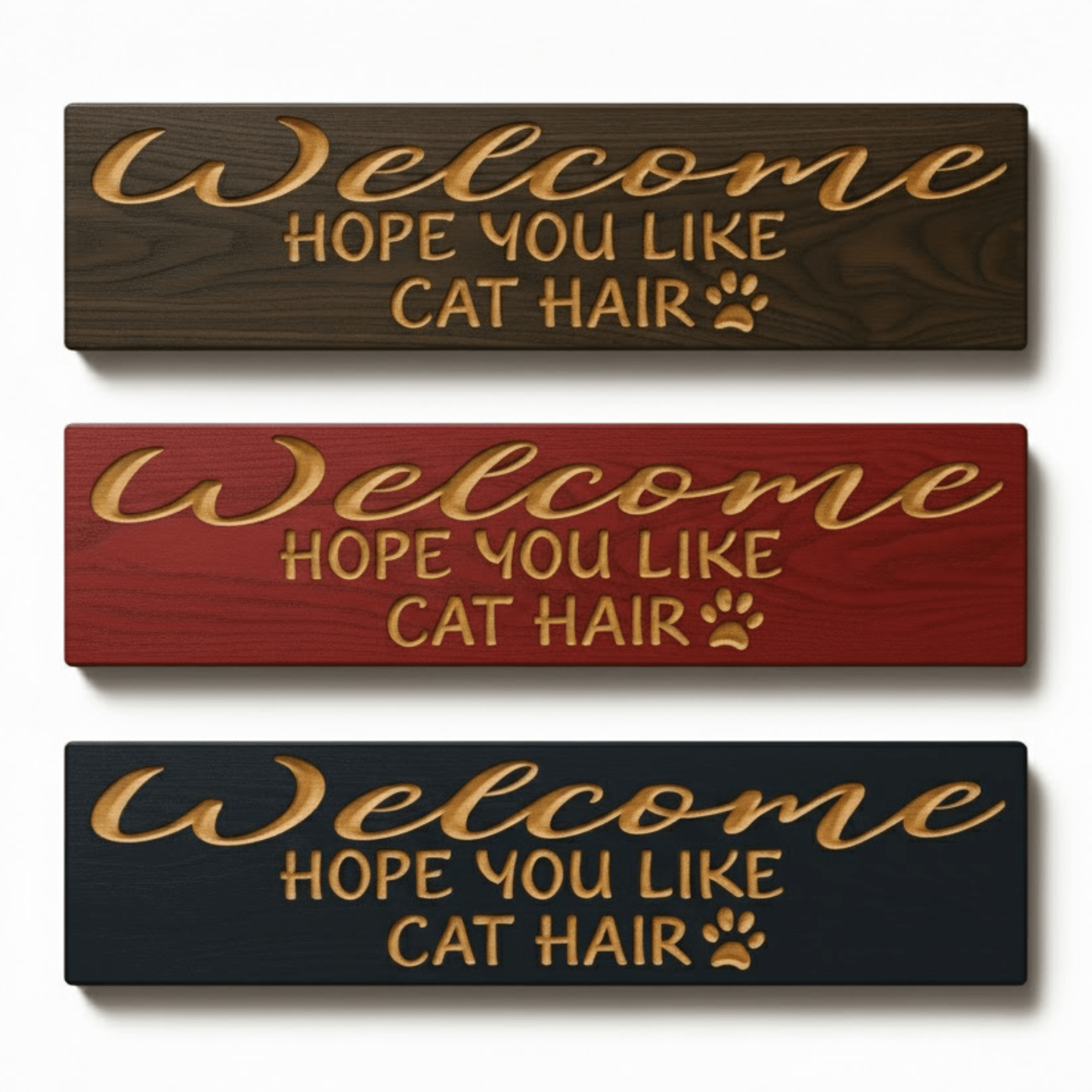welcome-hope-you-like-cat-hair-carved-wood-si - welcome hope you like cat wood sign by Bluegrass Gifts