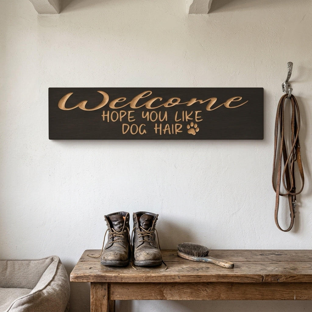 Welcome Hope You Like Dog Hair Wooden Sign – Funny Dog Lover Home Décor