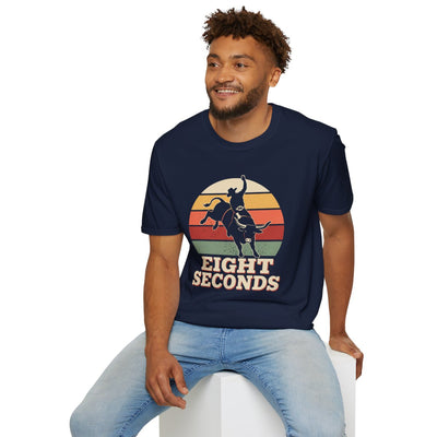 Western Graphic Tee — "Eight Seconds" Retro Bull Riding Shirt in Navy