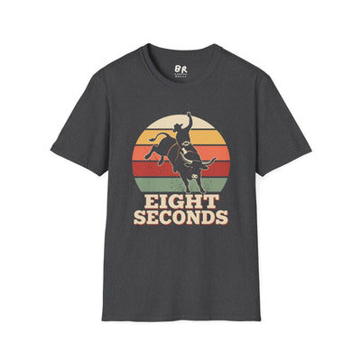 Western Graphic Tee — "Eight Seconds" Retro Bull Riding Shirt in Dark Heather