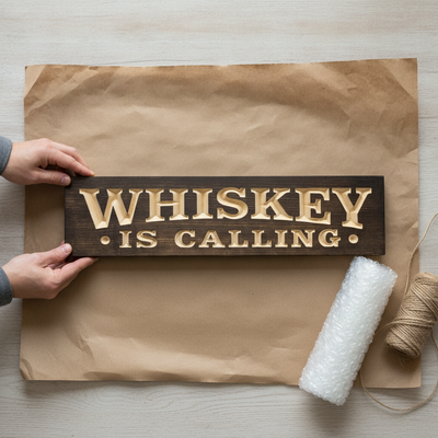 Speakeasy Sign — Whiskey Is Calling Carved Wood — gift-ready packaging — Bluegrass Gifts
