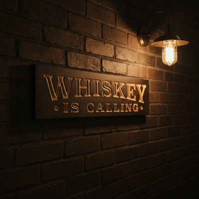 Speakeasy Sign — Whiskey Is Calling Carved Wood — styled on wall — Bluegrass Gifts