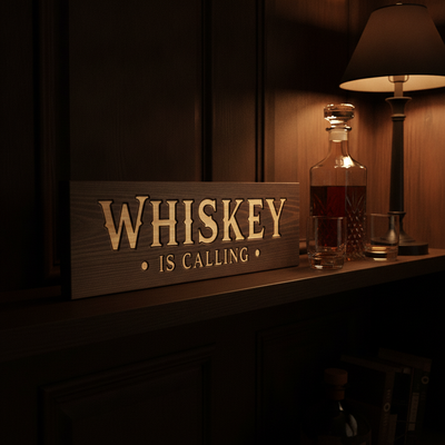 Speakeasy Sign — Whiskey Is Calling Carved Wood — product details — Bluegrass Gifts