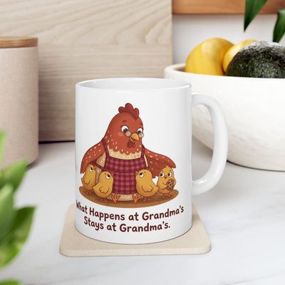 Grandma Coffee Mug — "What Happens at Grandma's Stays at Grandma's" Hen & Chicks Mug