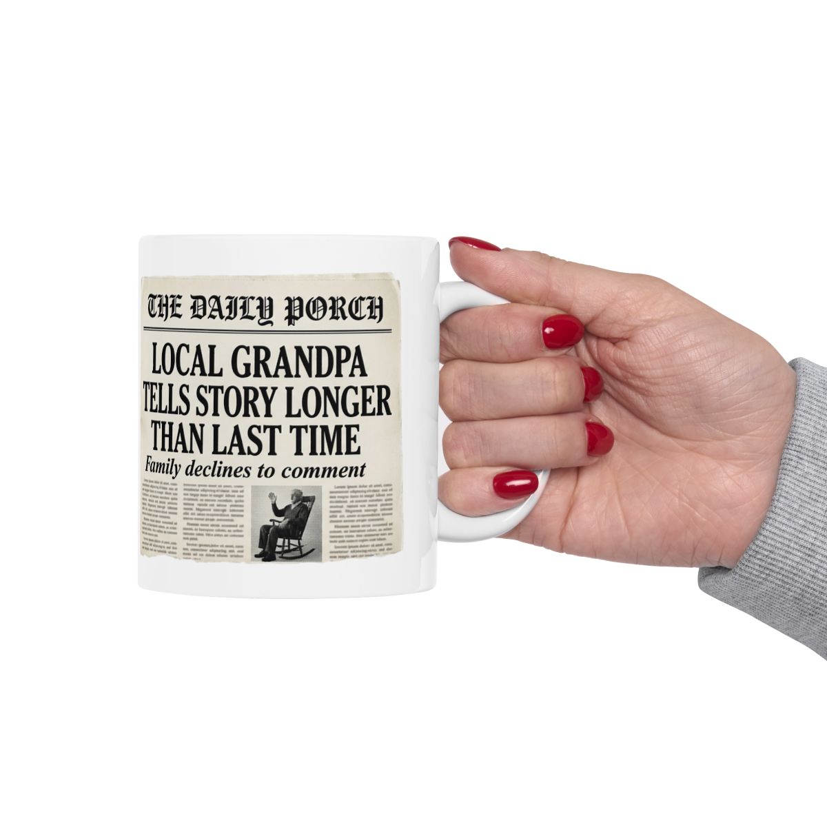 Grandpa Coffee Mug — "Local Grandpa Tells Story Longer Than Last Time" Newspaper Mug