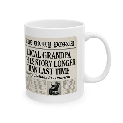 Grandpa Coffee Mug — "Local Grandpa Tells Story Longer Than Last Time" Newspaper Mug