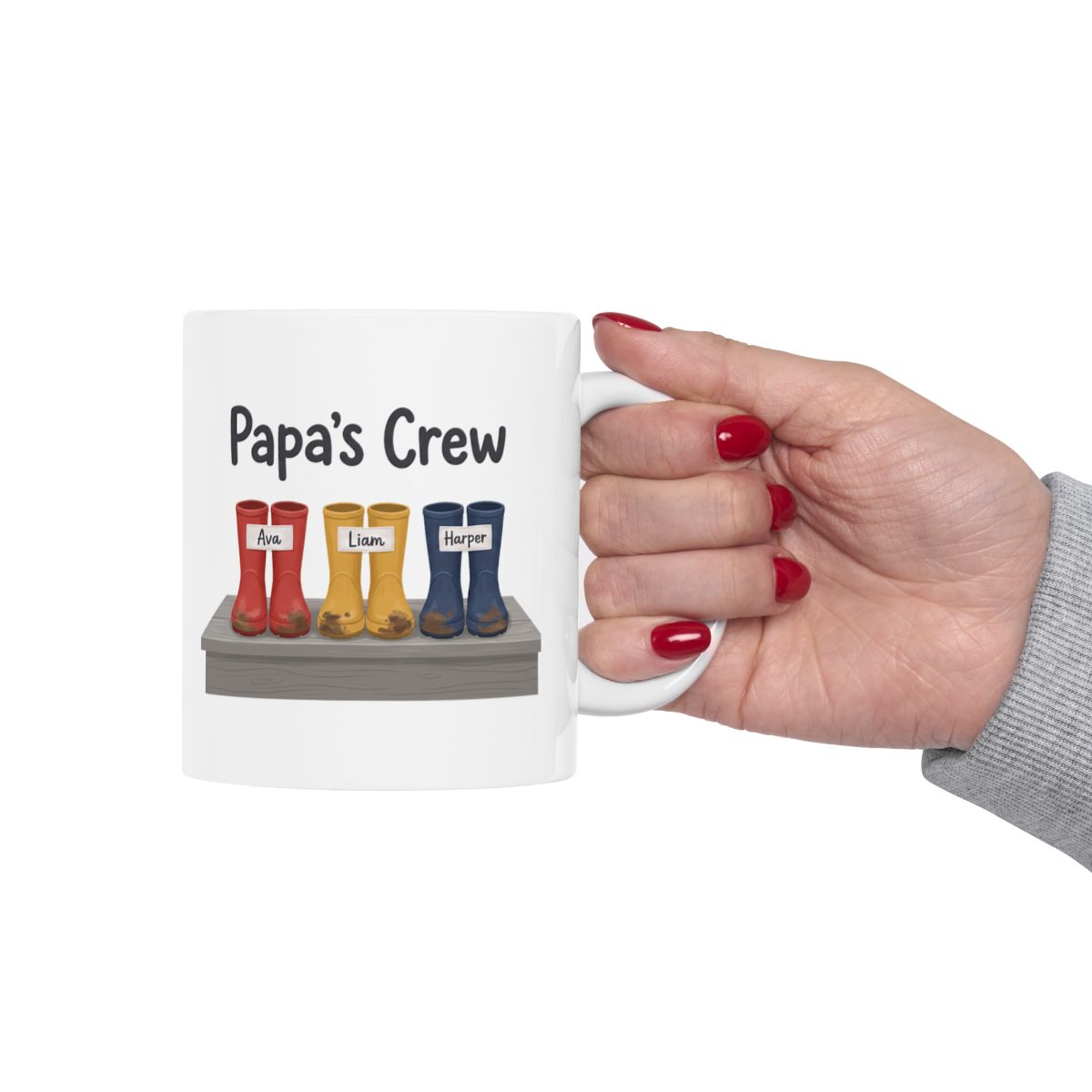 Papa's Crew Mug — Personalized Kids Names Mug for Dad or Grandpa, 1 to 6 Names