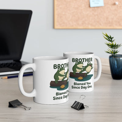 Brother Mug — "Blamed You Since Day One" Funny Frog Sibling Gift Mug