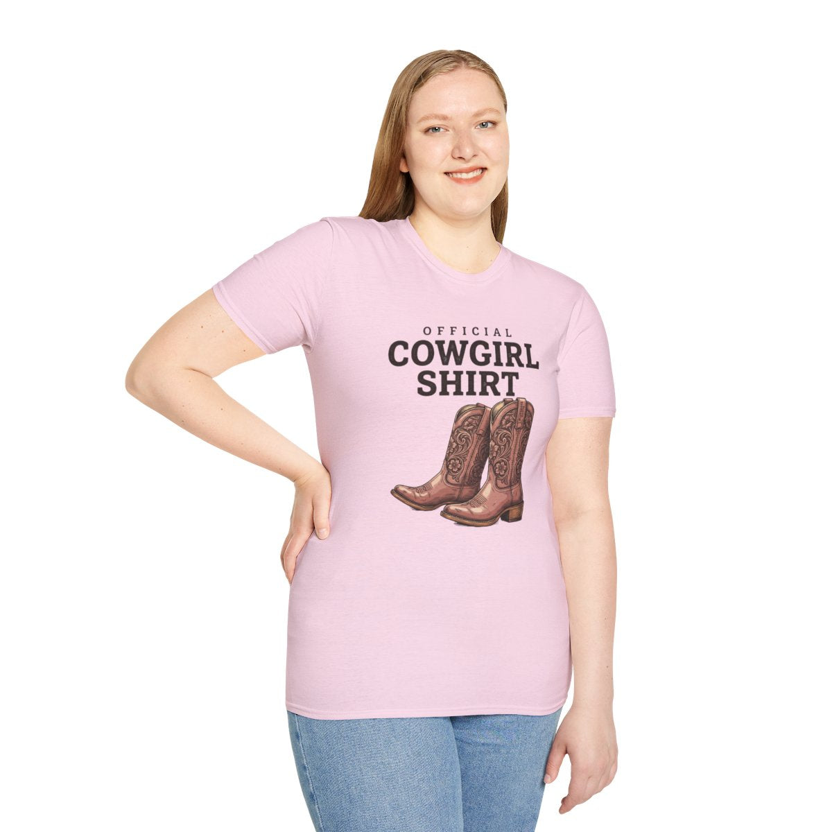 Cowgirl Shirt — "Official Cowgirl Shirt" Boots Graphic Tee in Light Pink