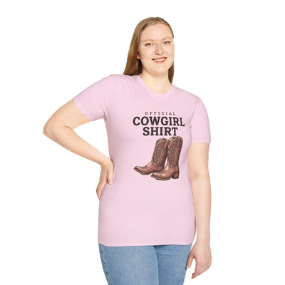 Cowgirl Shirt — "Official Cowgirl Shirt" Boots Graphic Tee in Light Pink