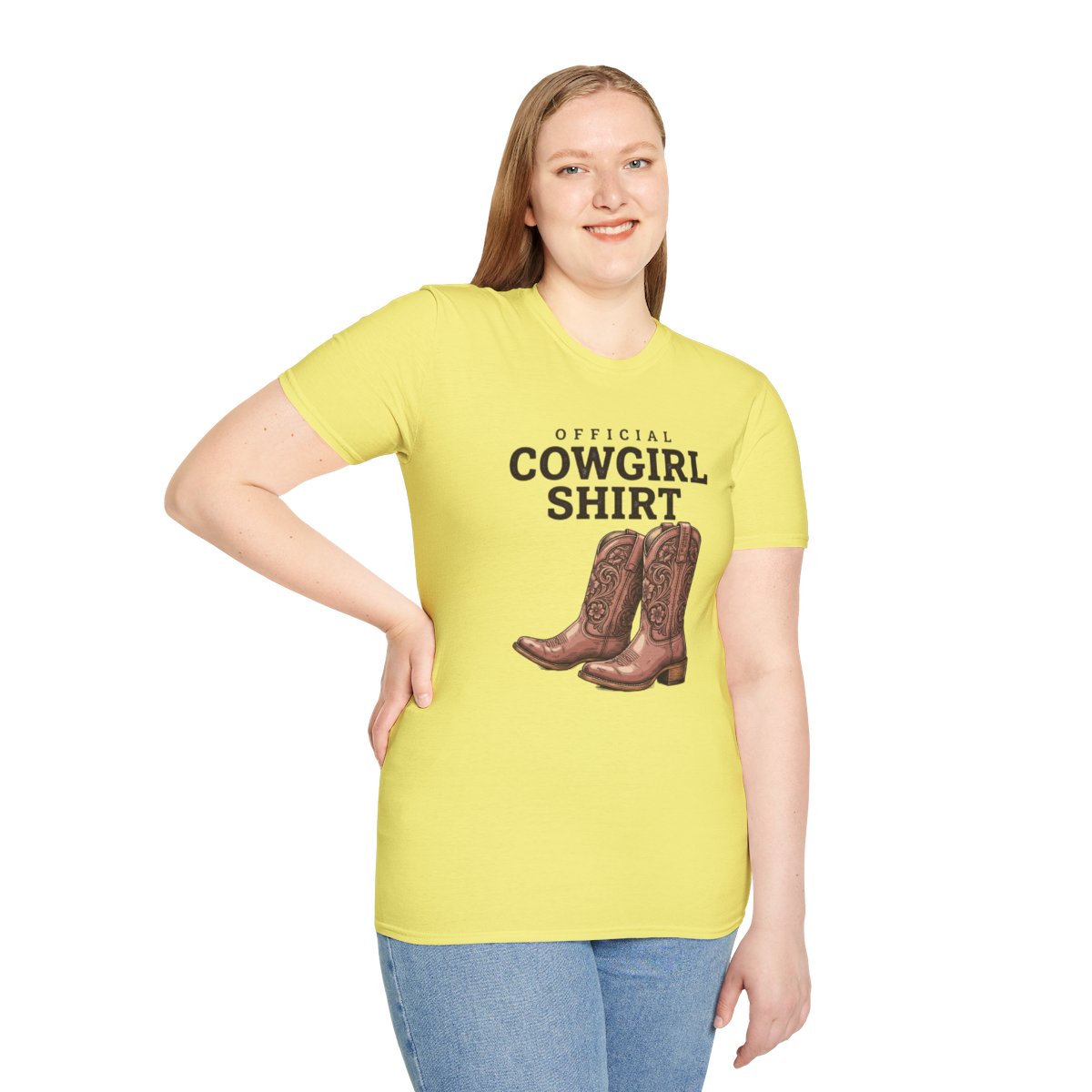 Cowgirl Shirt — "Official Cowgirl Shirt" Boots Graphic Tee in Cornsilk