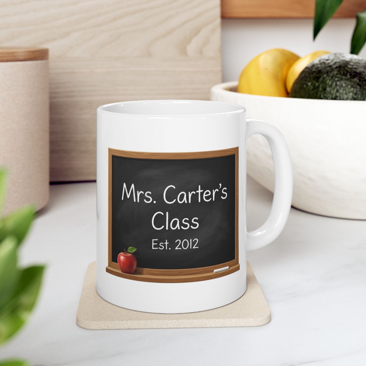 Personalized Teacher Mug — Chalkboard with Teacher's Name & Est. Year